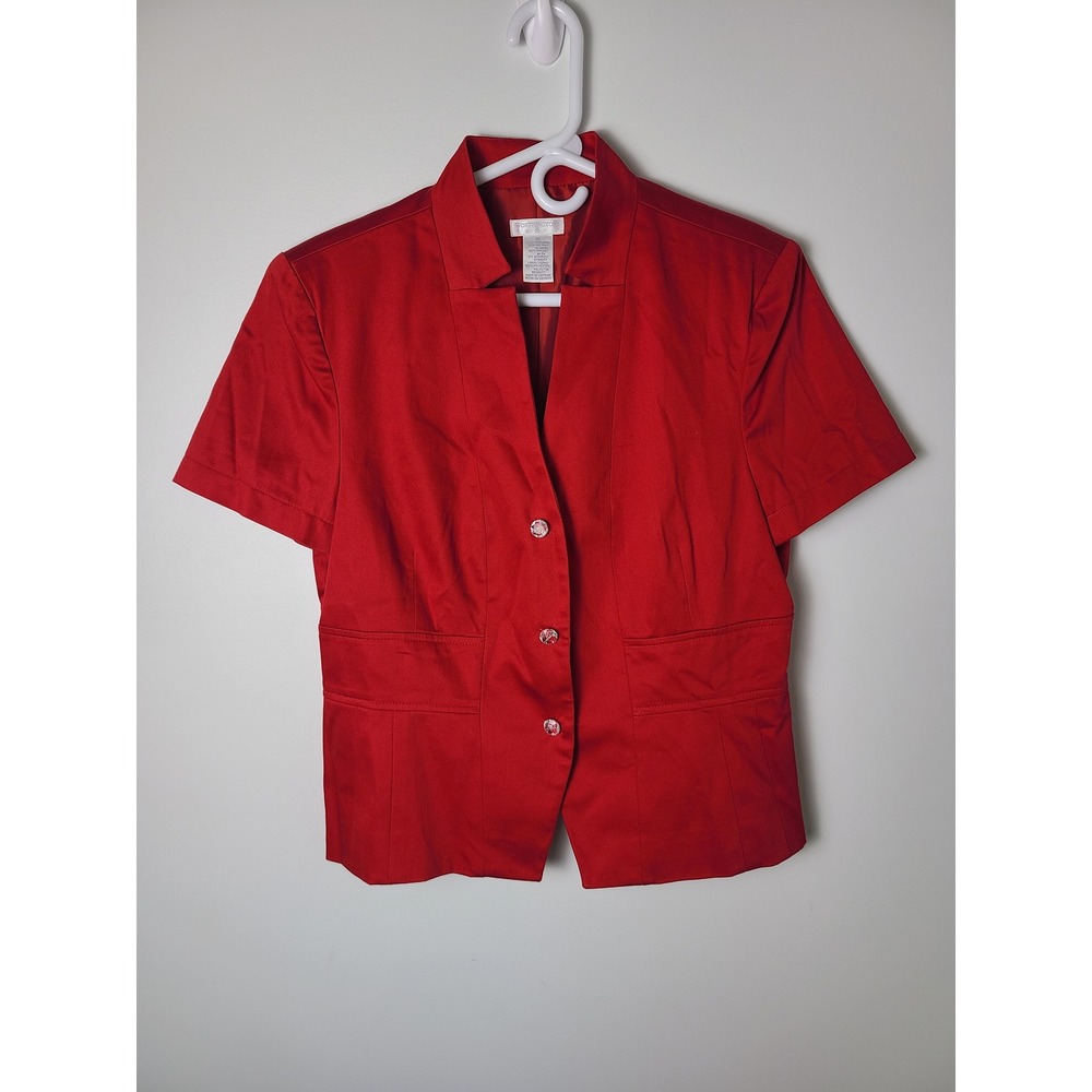 Worthington Stretch Wm 12 Red Short Sleeve Blazer‎ Jacket Retro Chic 80s 90s Y2K